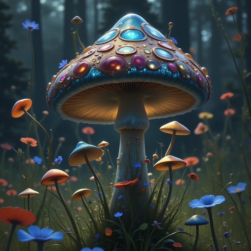 Surreal Millennium Mushroom Radiates Colorful Aura