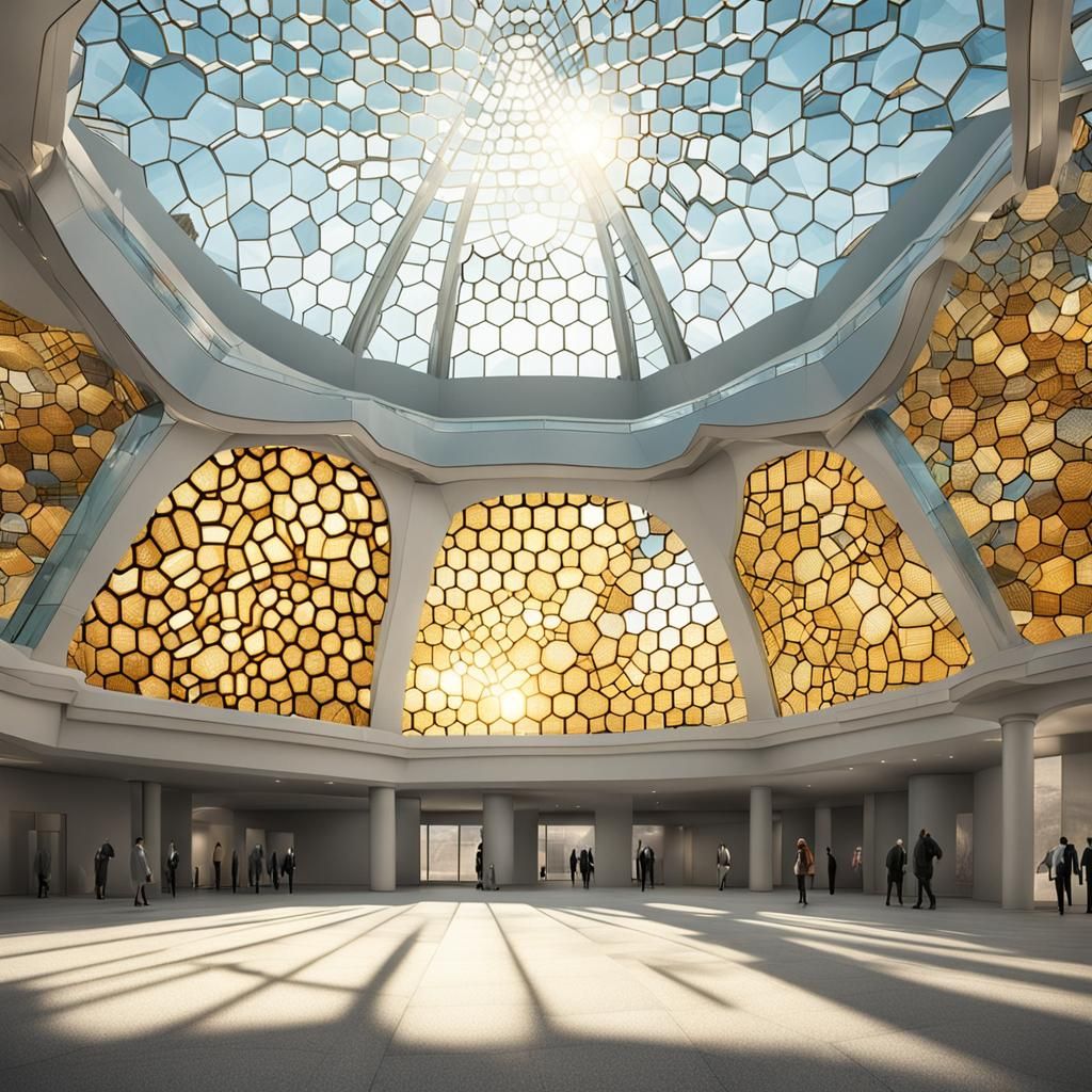 Hyperrealistic Hexagonal Glass Dome in Sunshine