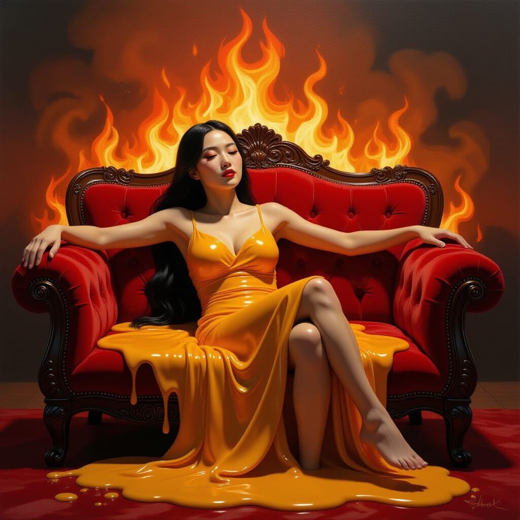 Melting Wax Woman in Hellish Fires Oil Painting