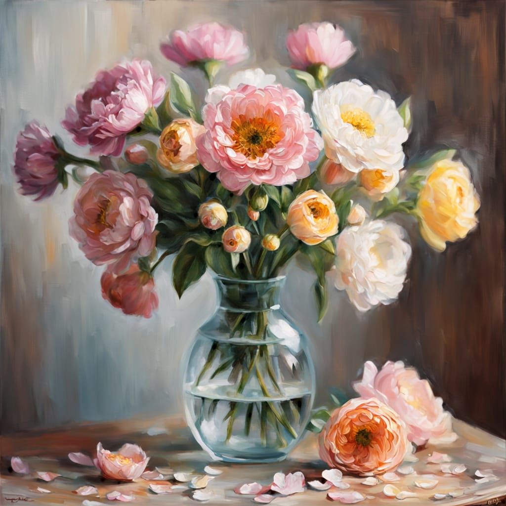 Impressionist Masterpiece: Delicate Flowers in Warm Light