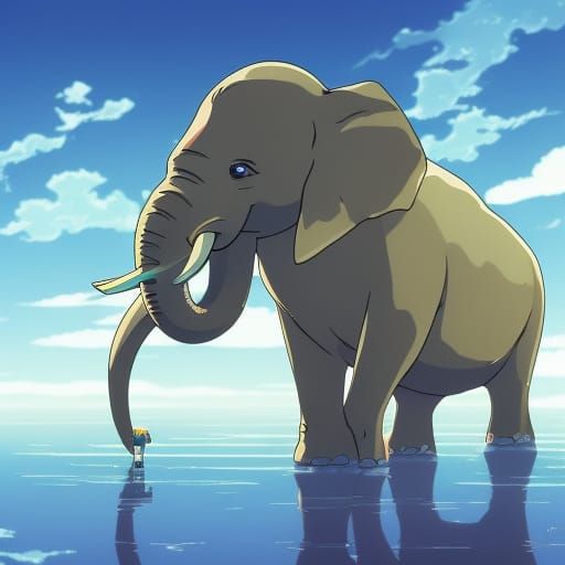 Whimsical Transparent Elephant with God, in Anime Style