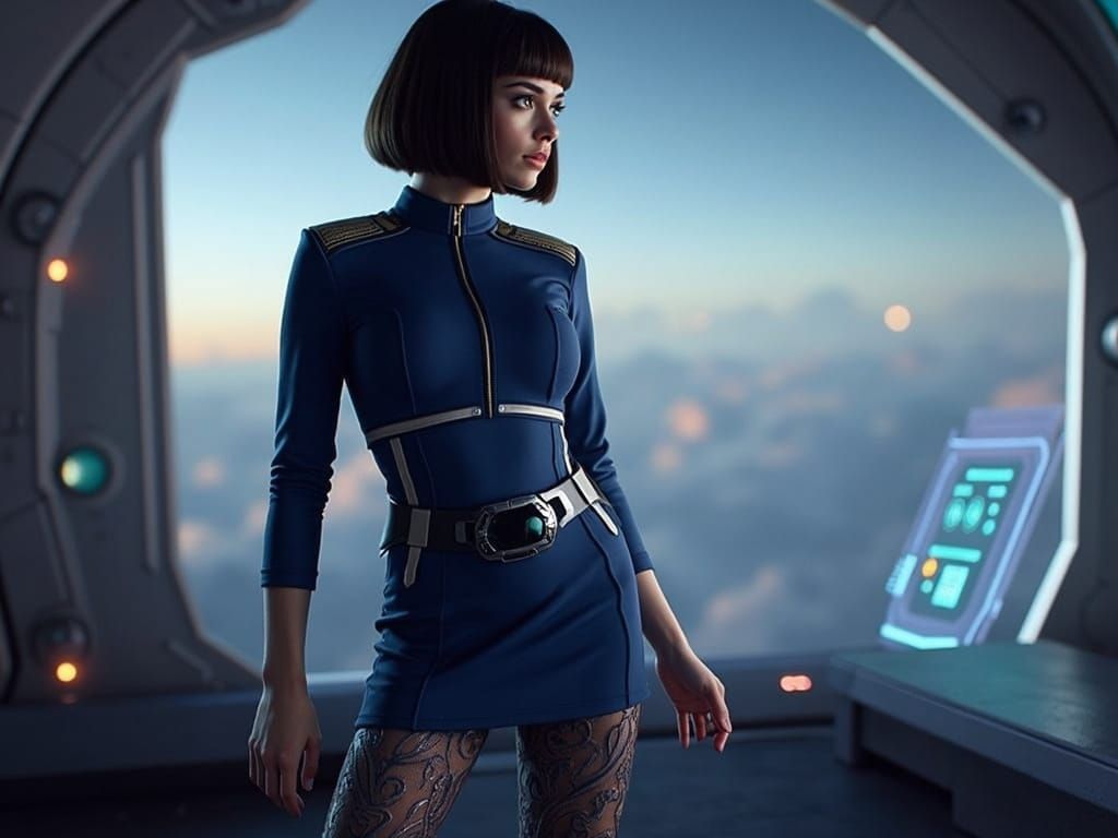 Confident Space Commander in Chic Futuristic Uniform