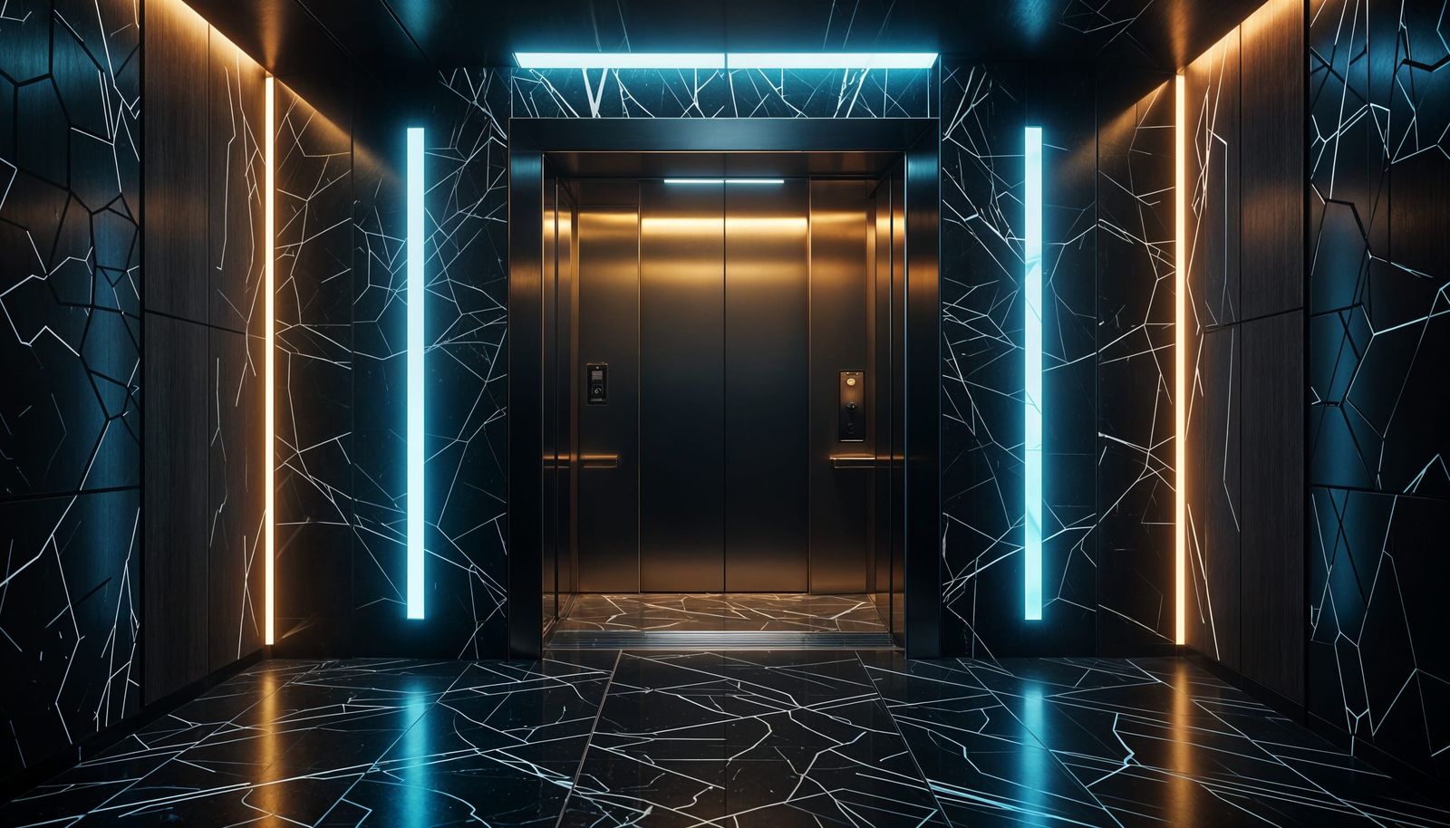 Futuristic Elevator with Luxurious Neo-Noir Tech Design