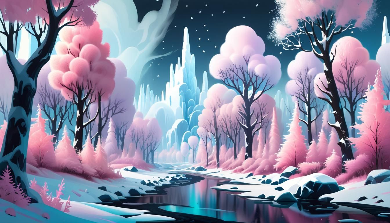 Ethereal Arctic Forest with Cotton Candy Trees