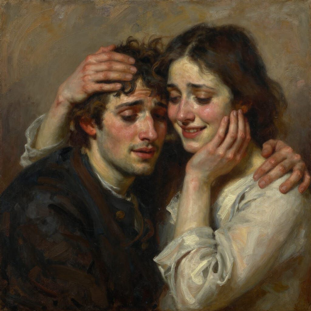 Masterpiece Oil Painting of Human Emotions with Thick Impast...