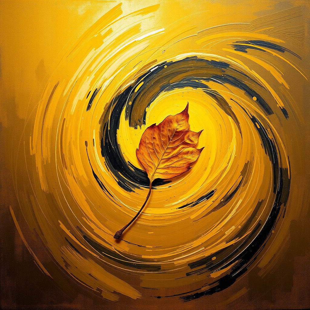 Golden Leaf Swirls in Abstract Expressionist Storm