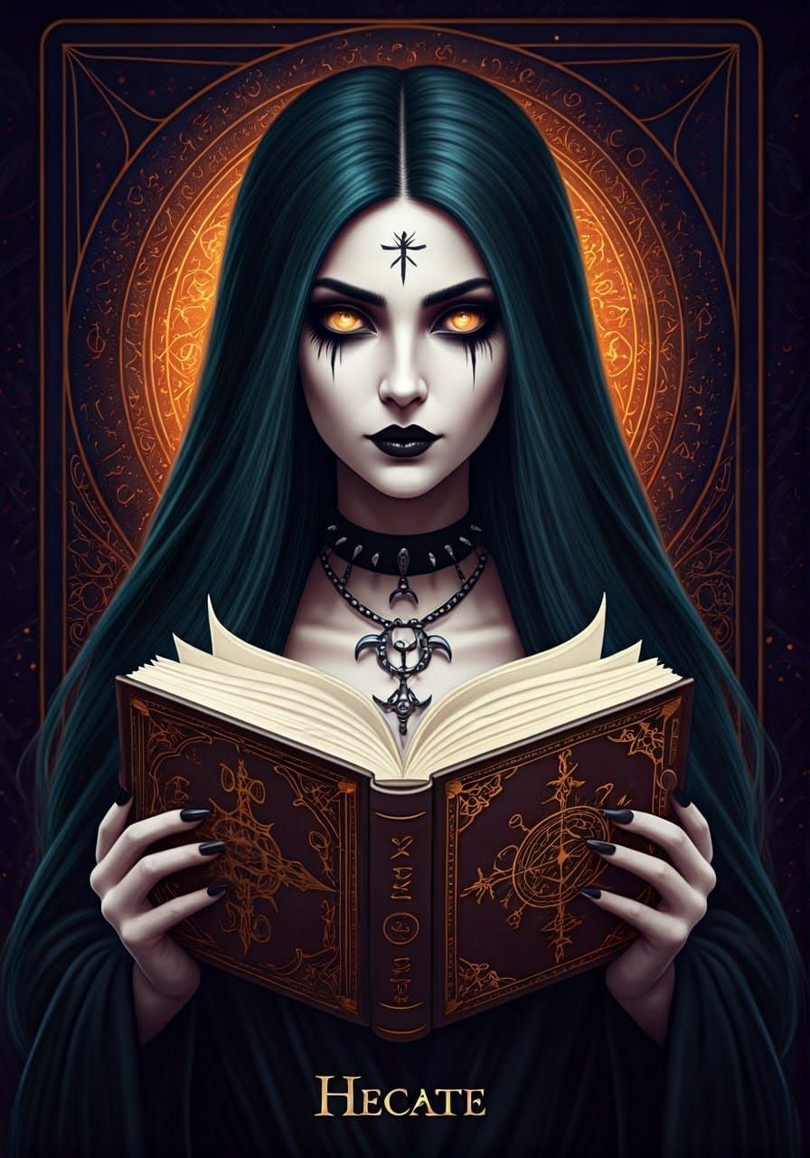 Hecate Tarot Card Portrait in Surrealist Style