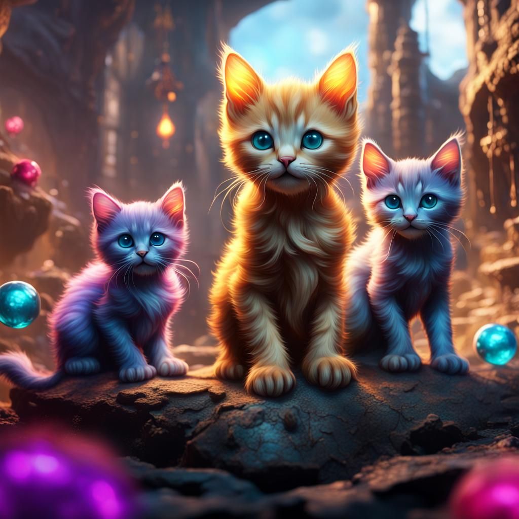 Fantastical Element Kittens in Detailed Matte Painting