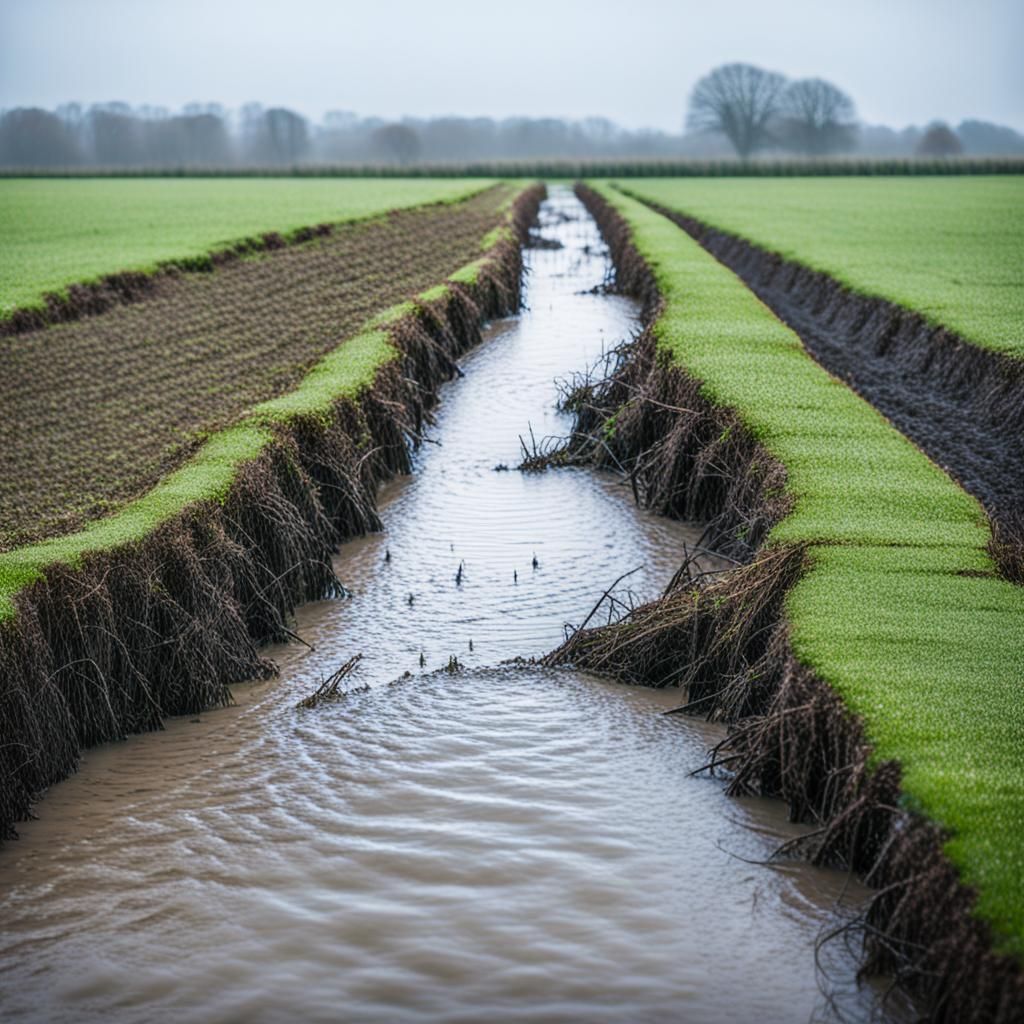 Waterlogged Field Under Overcast Sky: Photography