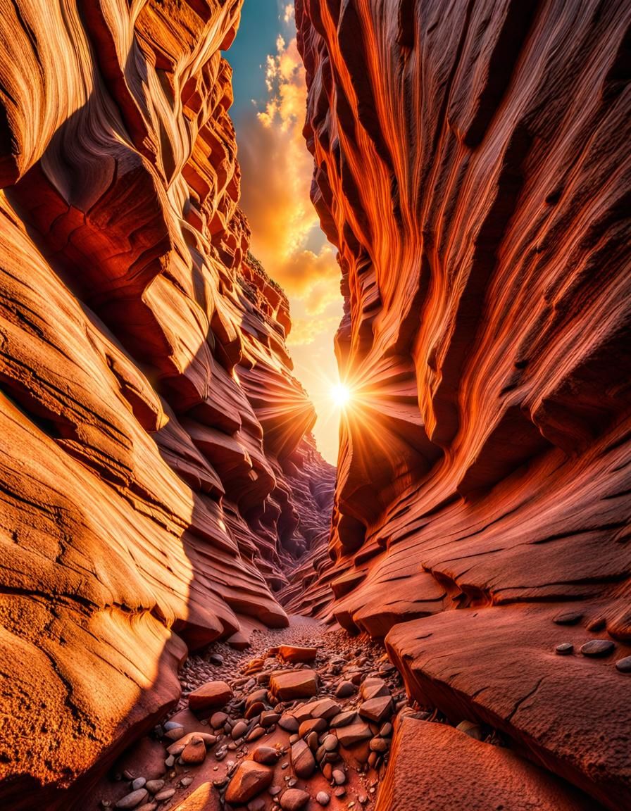 Ant's-Eye View of a Desert Canyon at Sunset