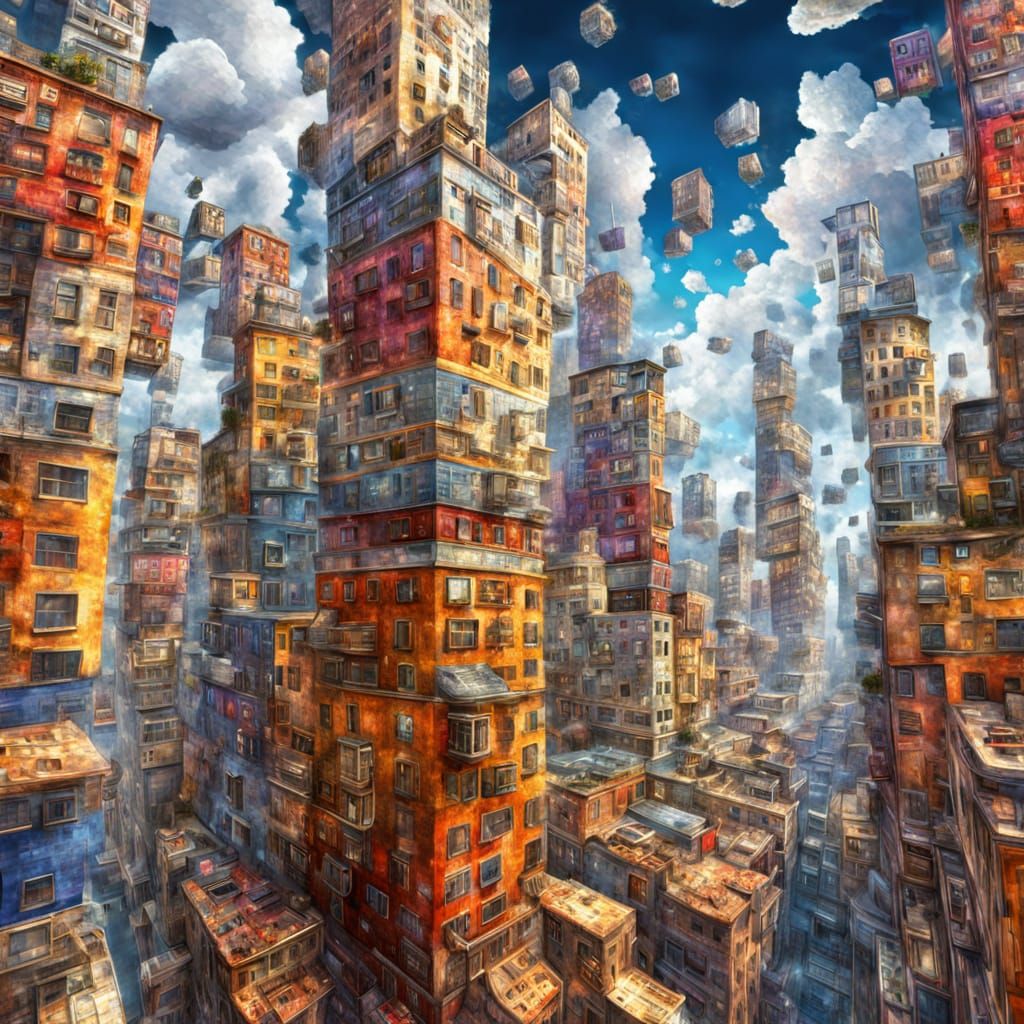 Vibrant Square Cityscape in Hyperrealism