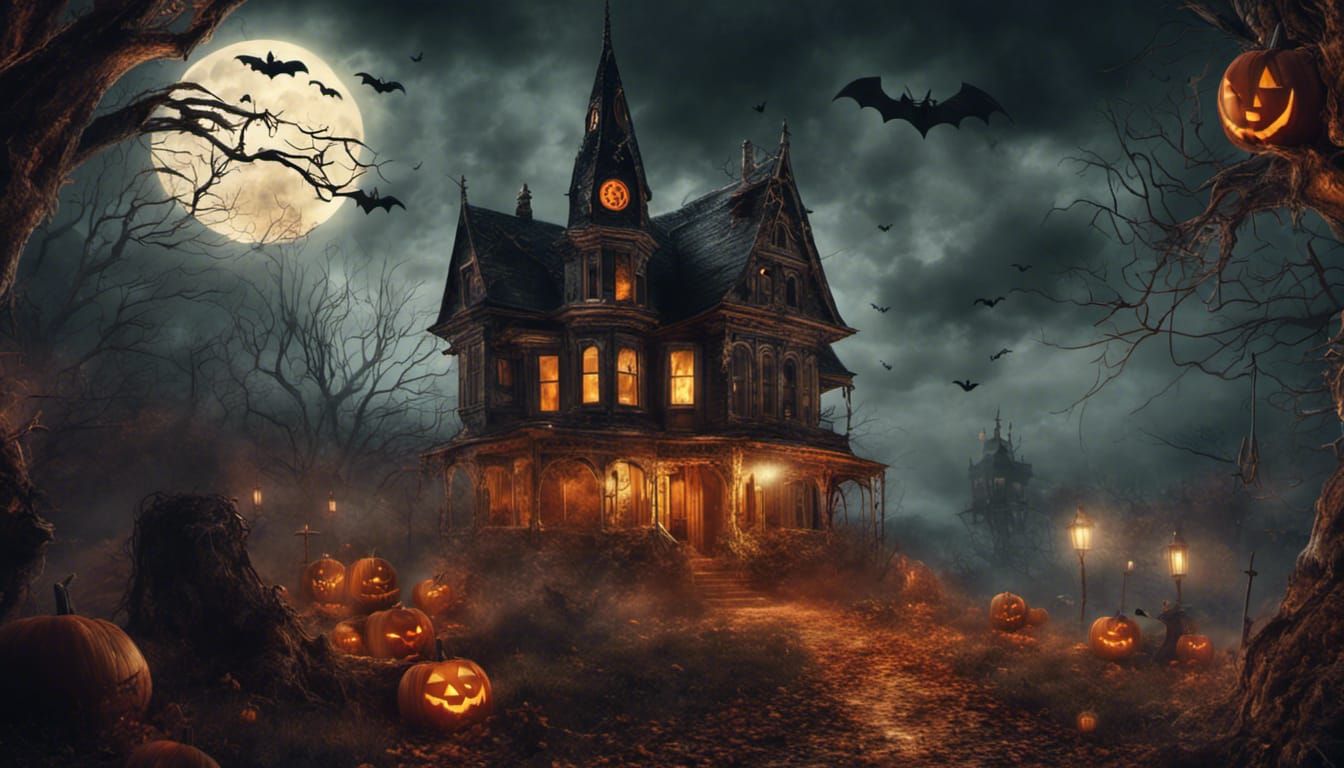 Detailed Halloween Postcard in Digital Matte Painting Style