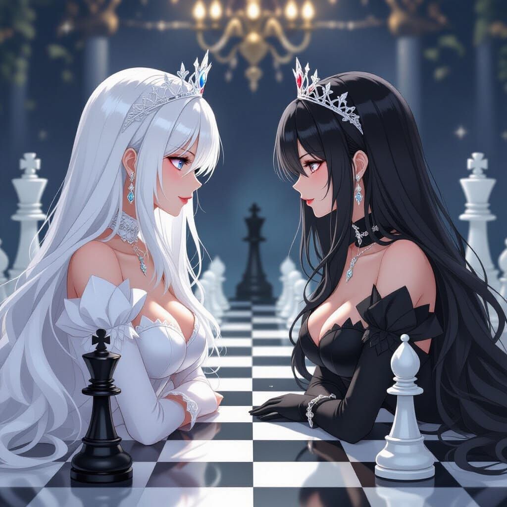 Two Queens Face Off on Giant Chessboard, Semi-Realistic Anim...