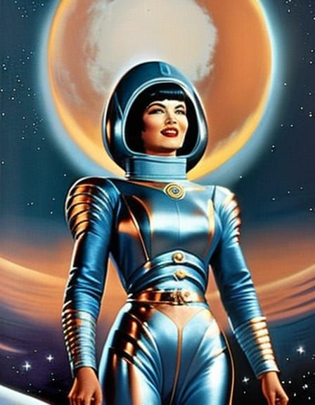 Betty Page in Retro Sci-Fi Spacesuit on Moon