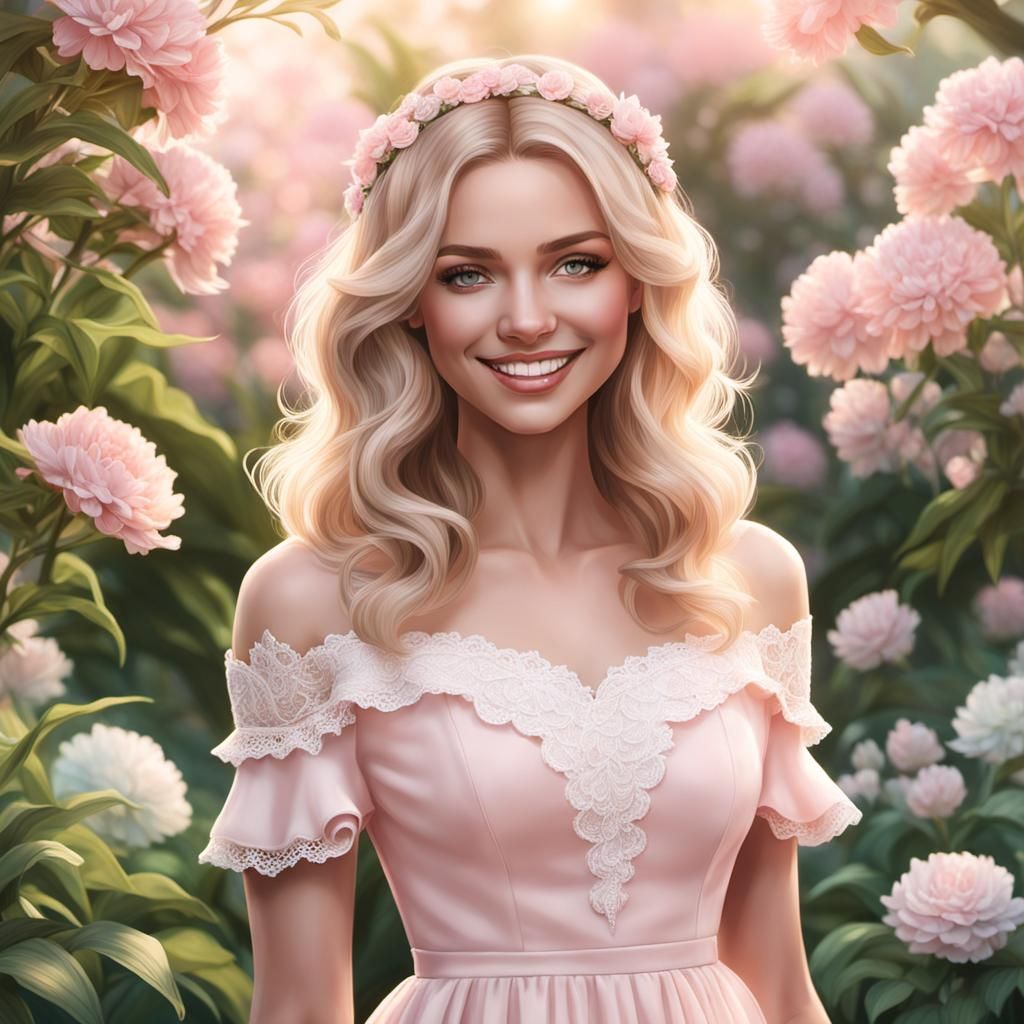 Young Woman in Garden: Hyperdetailed Digital Portrait