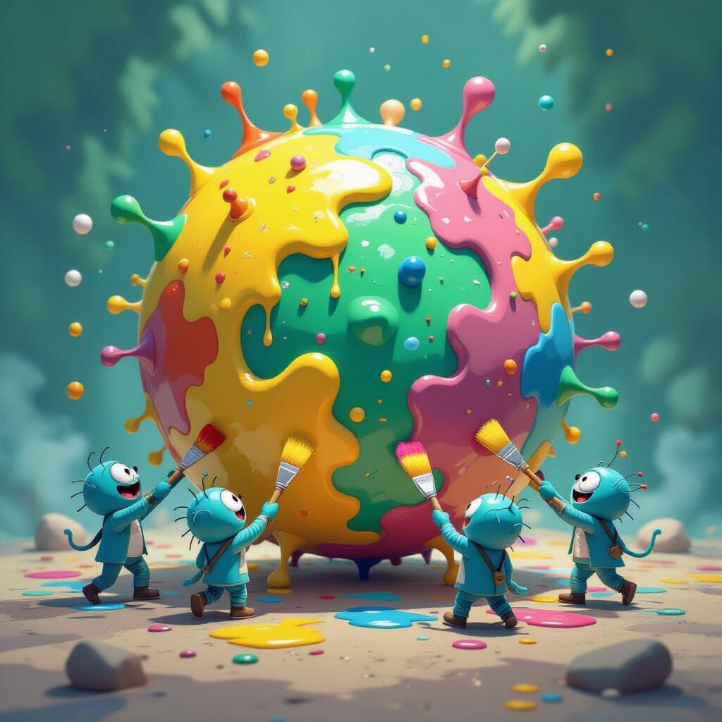 Mischievous Microbes Paint Abstract Cell in Digital Style