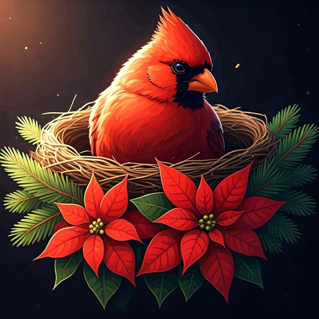 Anime-Inspired Christmas Wreath with Majestic Red Cardinal