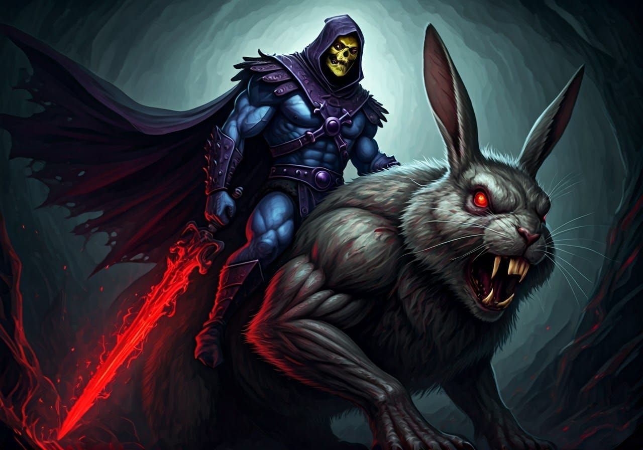 Skeletor Rides a Ferocious Giant Rabbit