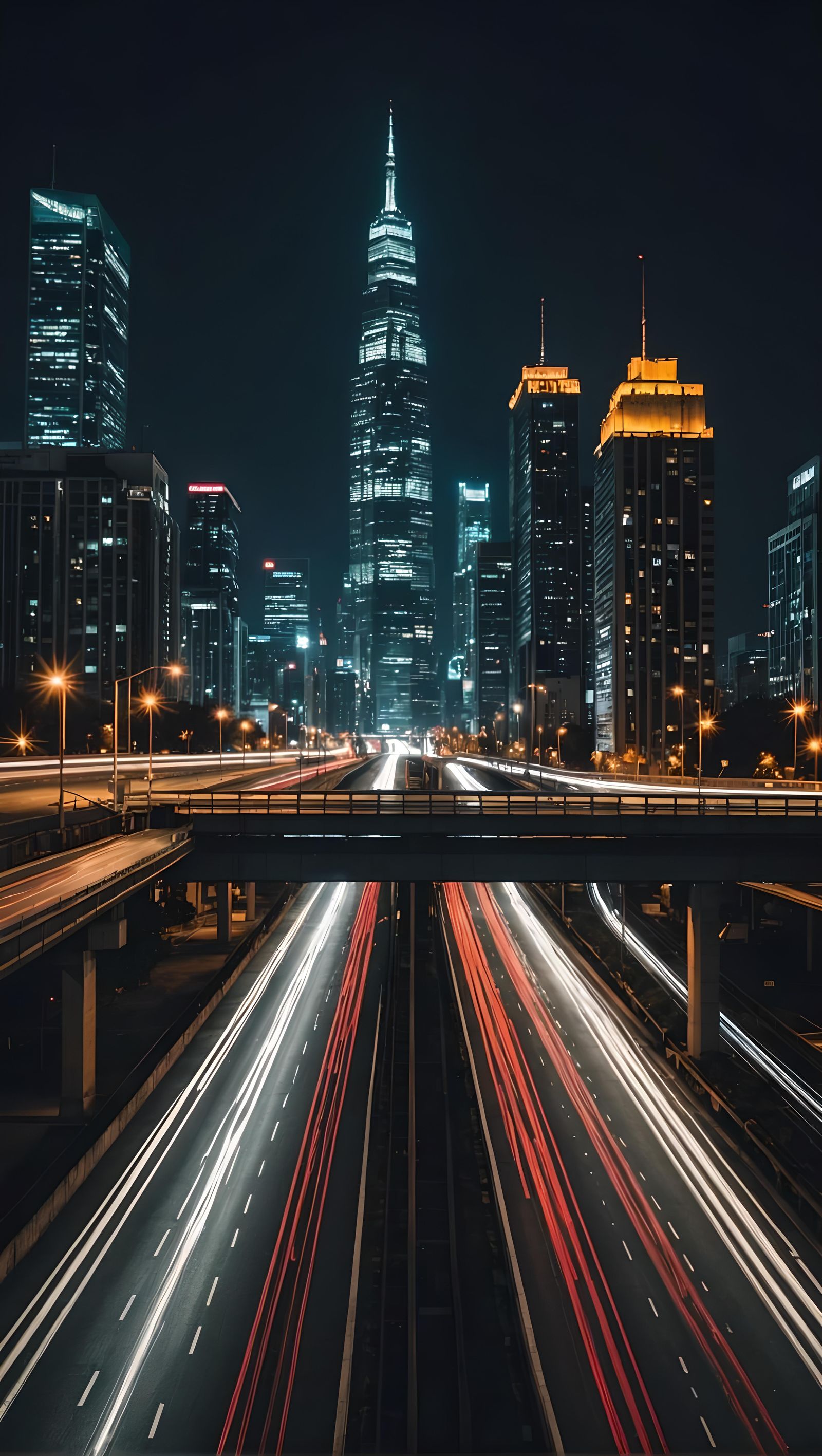 Metropolis Highway at Night: Long Exposure Photography