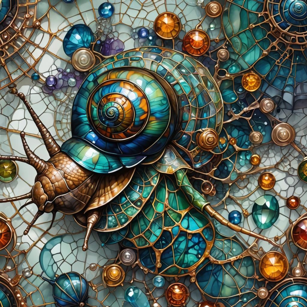 Magnificent Snail Portrait in Alcohol Ink Style