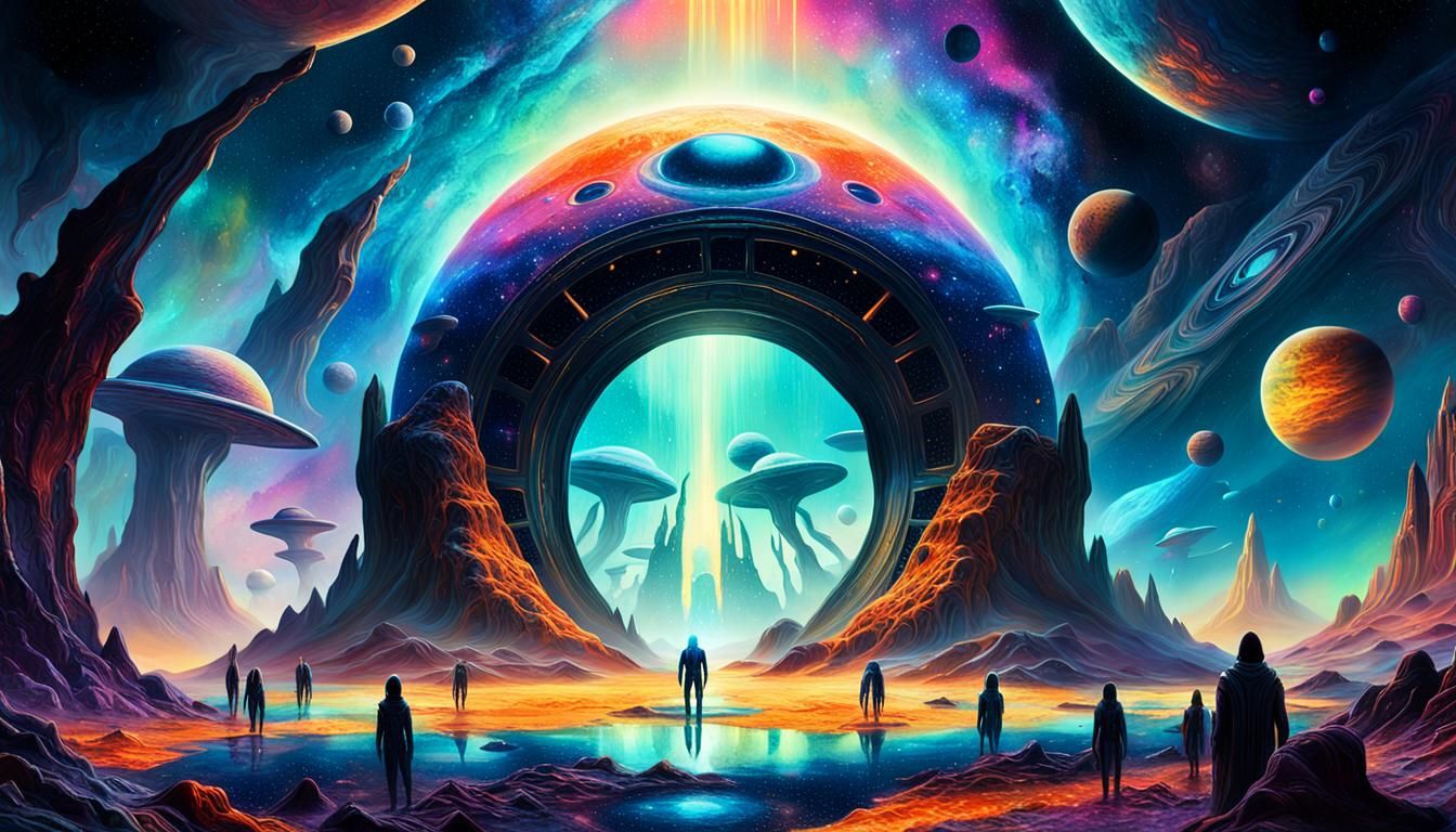 Surreal Cosmic Worlds with Alien Life Forms in Dreamlike Oil...