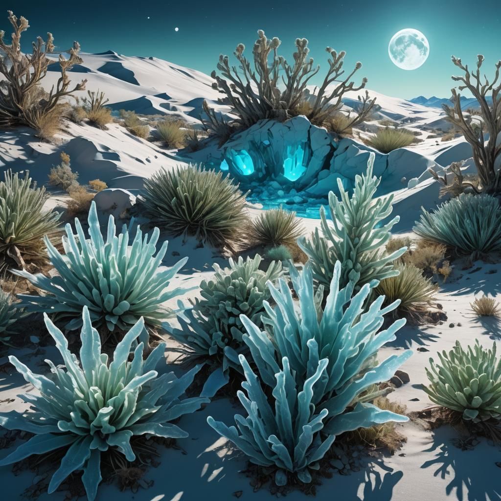 Bioluminescent Plants in Icy Desert, Splash Art