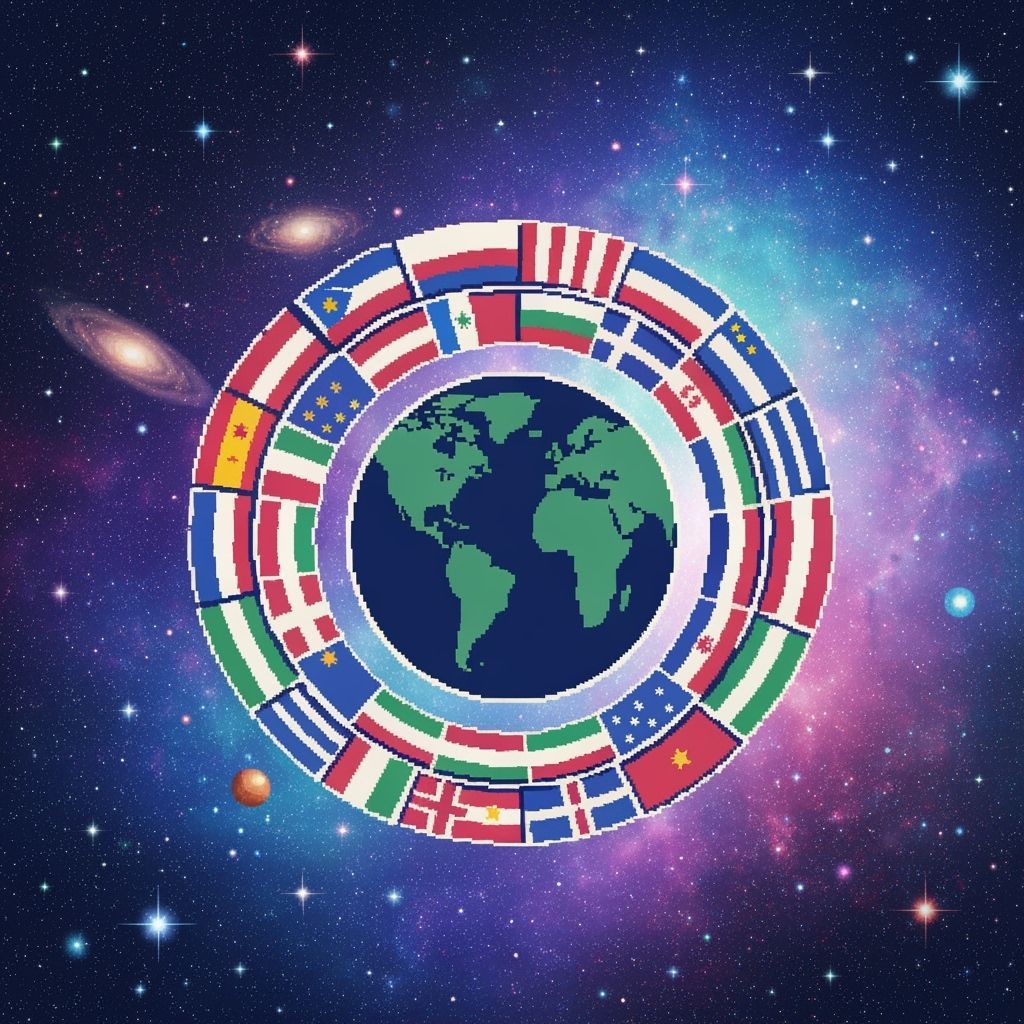 Cosmic Earth Flag in EarthBound Pixel Art Style