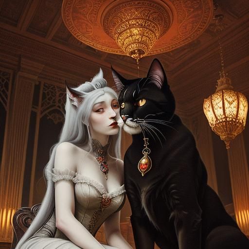 Vampire Cat and Centaur in Art Nouveau Style