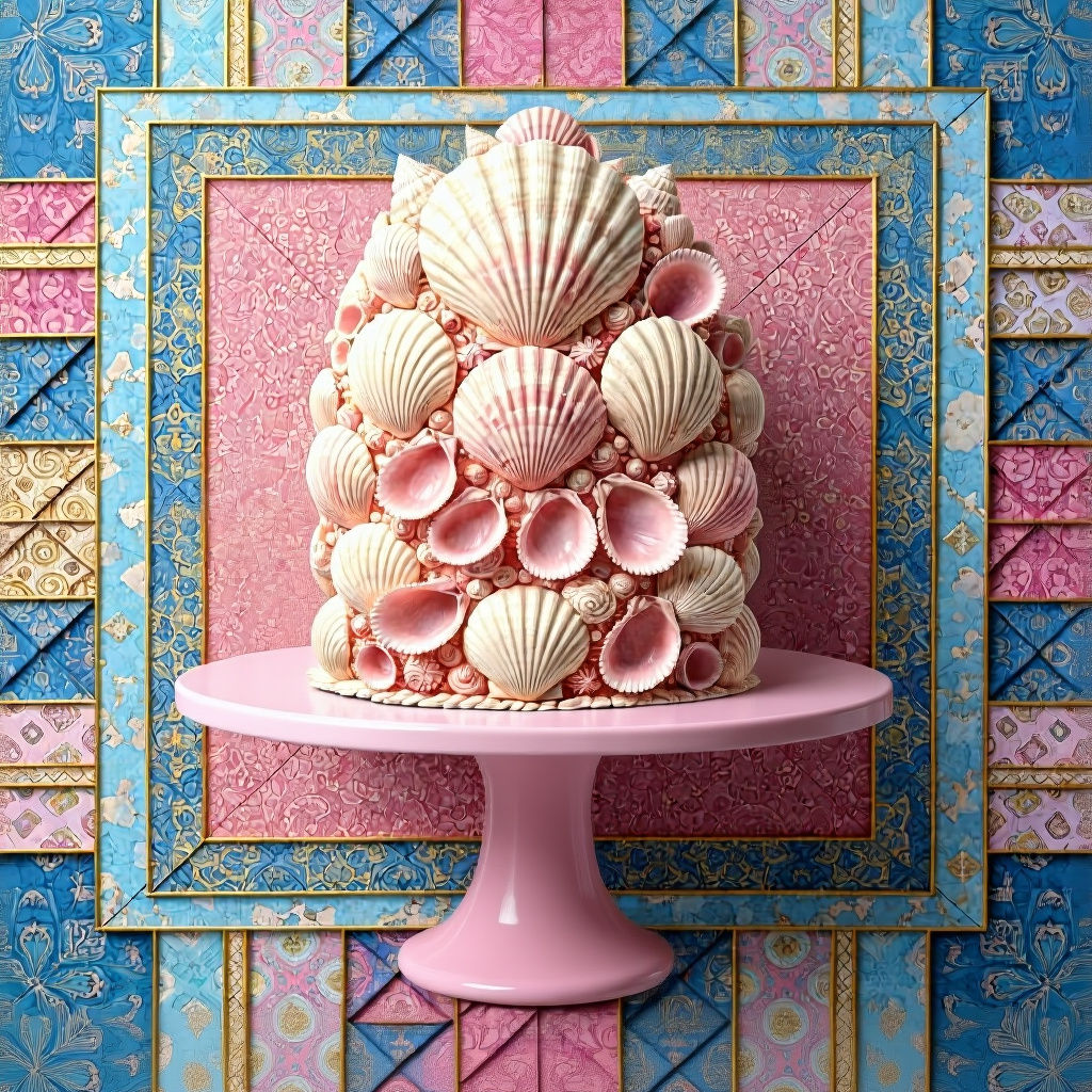 Seashell Wedding Cake in Klimt-inspired Art Nouveau Style