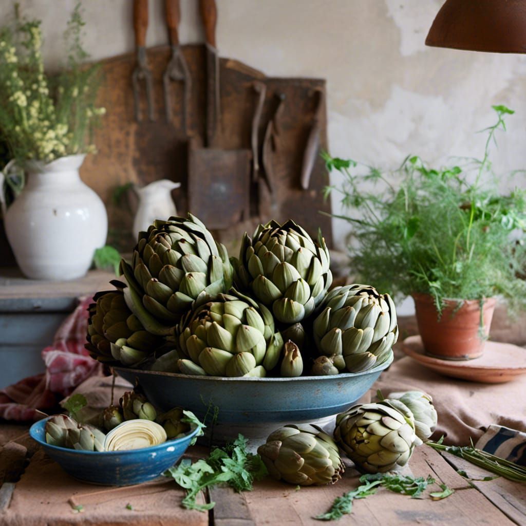 Artichokes in Country Kitchen