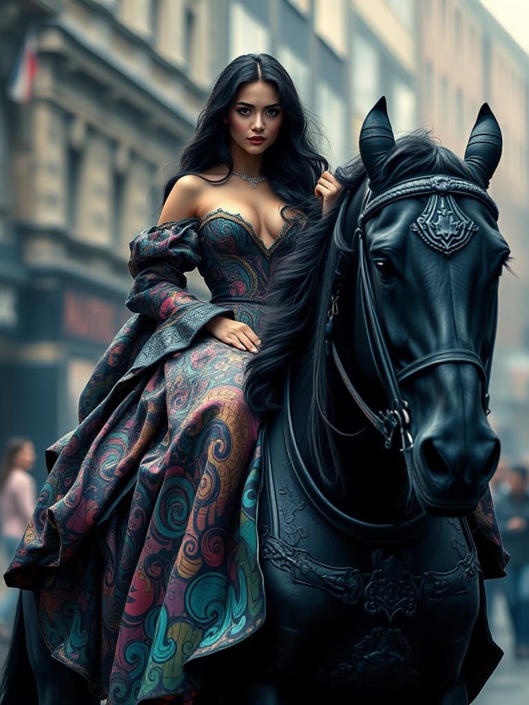 Regal Princess Rides Majestic Horse in Vibrant Graffiti Art ...