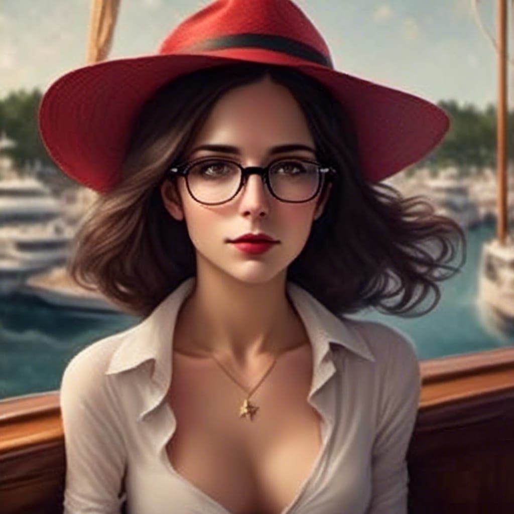 Beautiful Woman on Yacht in Hyperrealistic Portrait