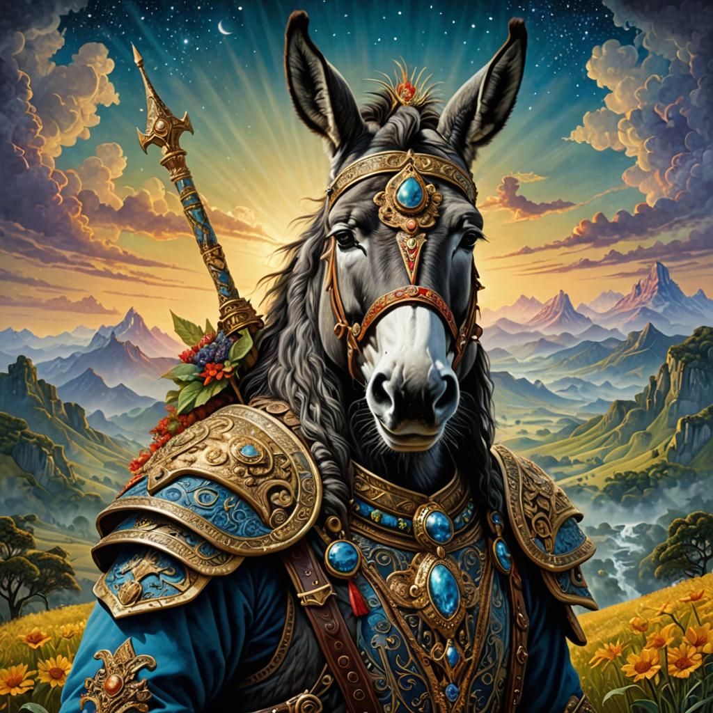 Surreal Whimsical Donkey Warrior in Detailed Style