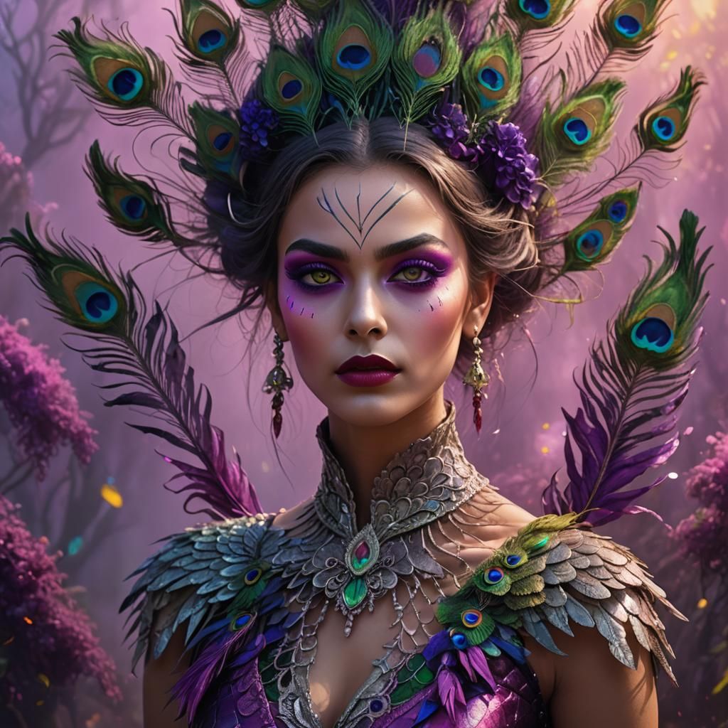 Peacock Haired Woman in a Dreamy Fantasy Portrait
