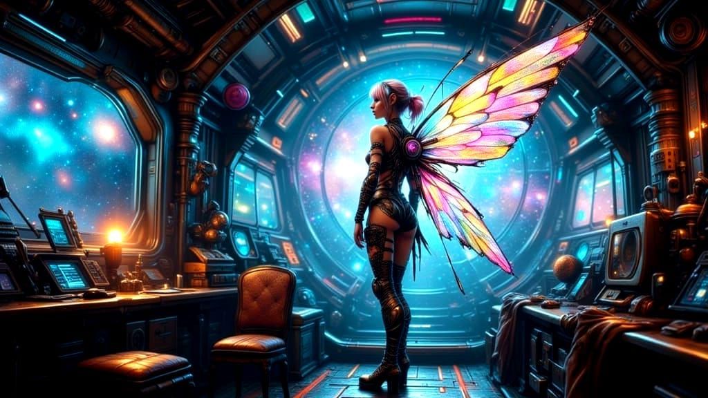Cyborg Fairy Punk Astronaut Gazing at Nebulae