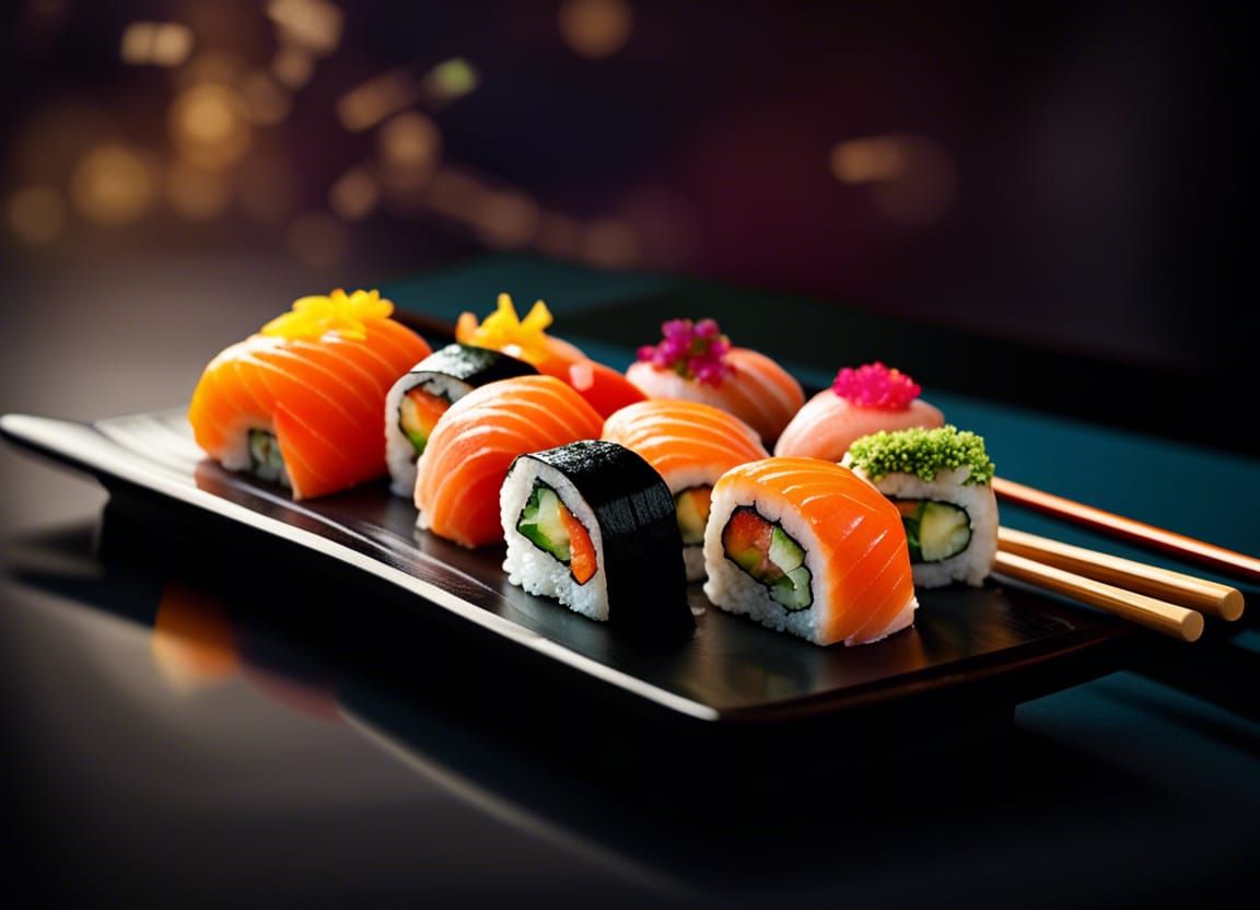 Delicious Sushi Platter on Black Background