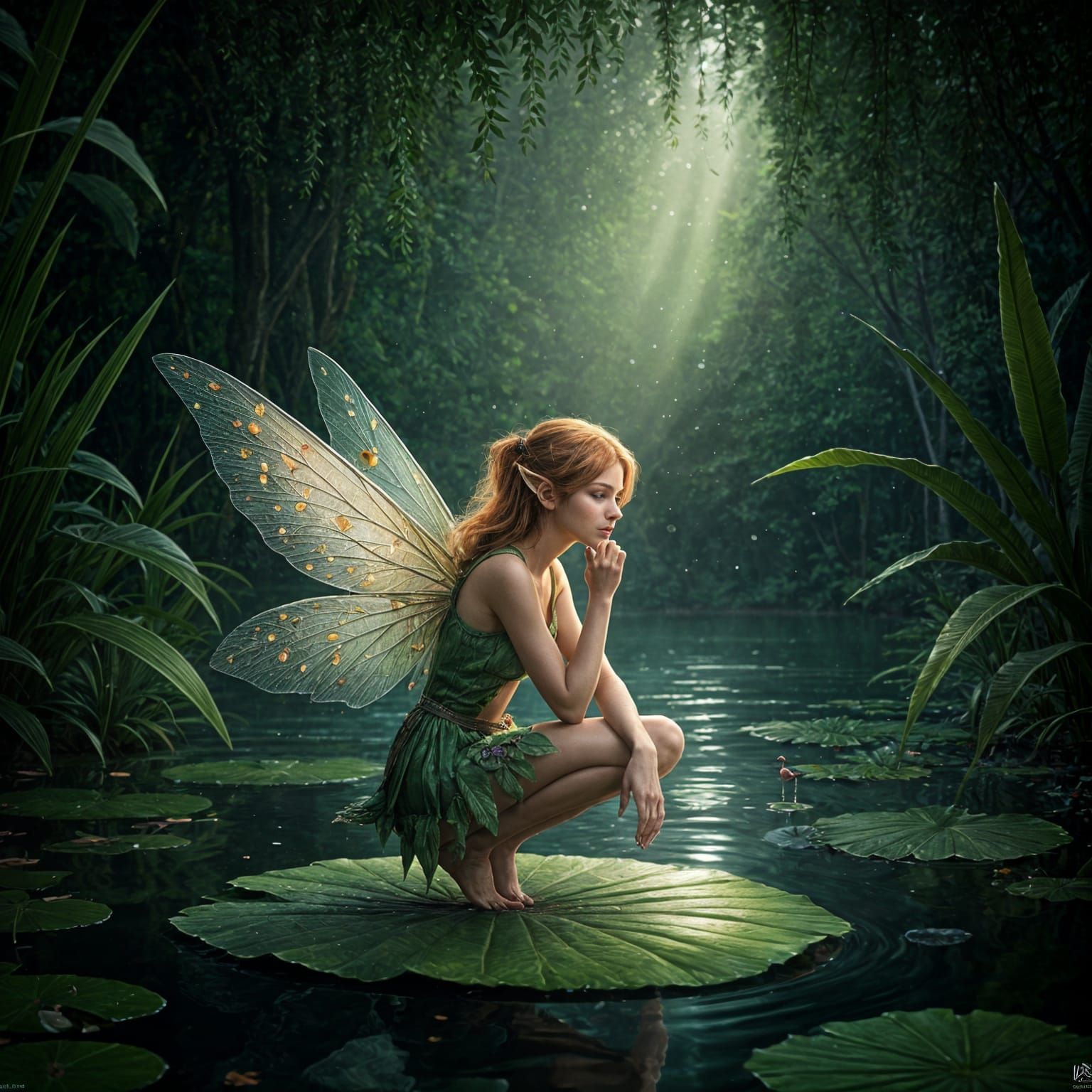 Pensive Fairy in Detailed Matte Painting