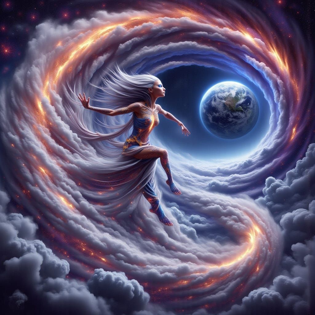 Alien Soars Through Nebula Towards Earth in Hyperreal Concep...