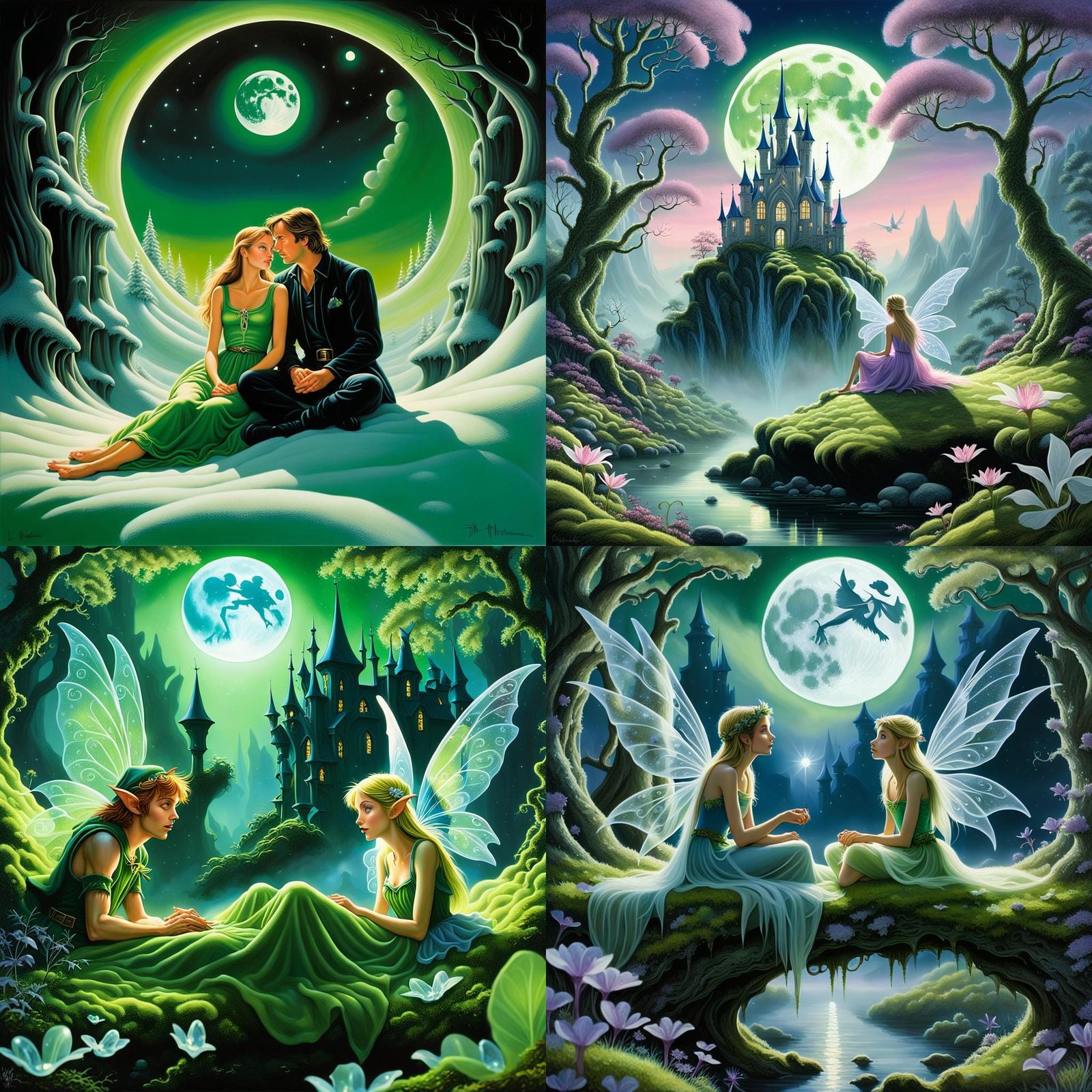 Elven Couple Under Moonlight in Jim Warren Style
