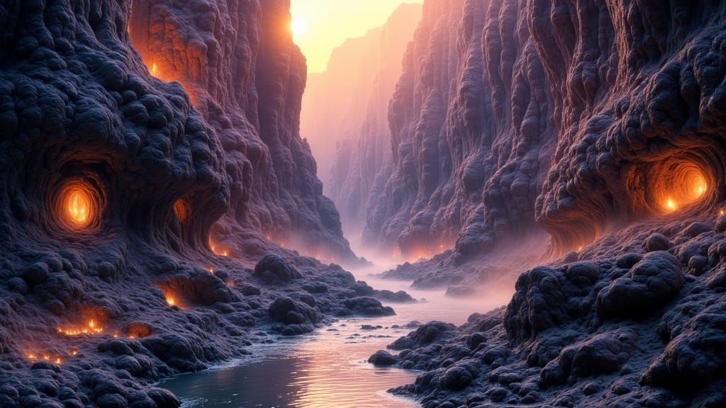 Surreal Canyon Landscape in Vibrant Twilight