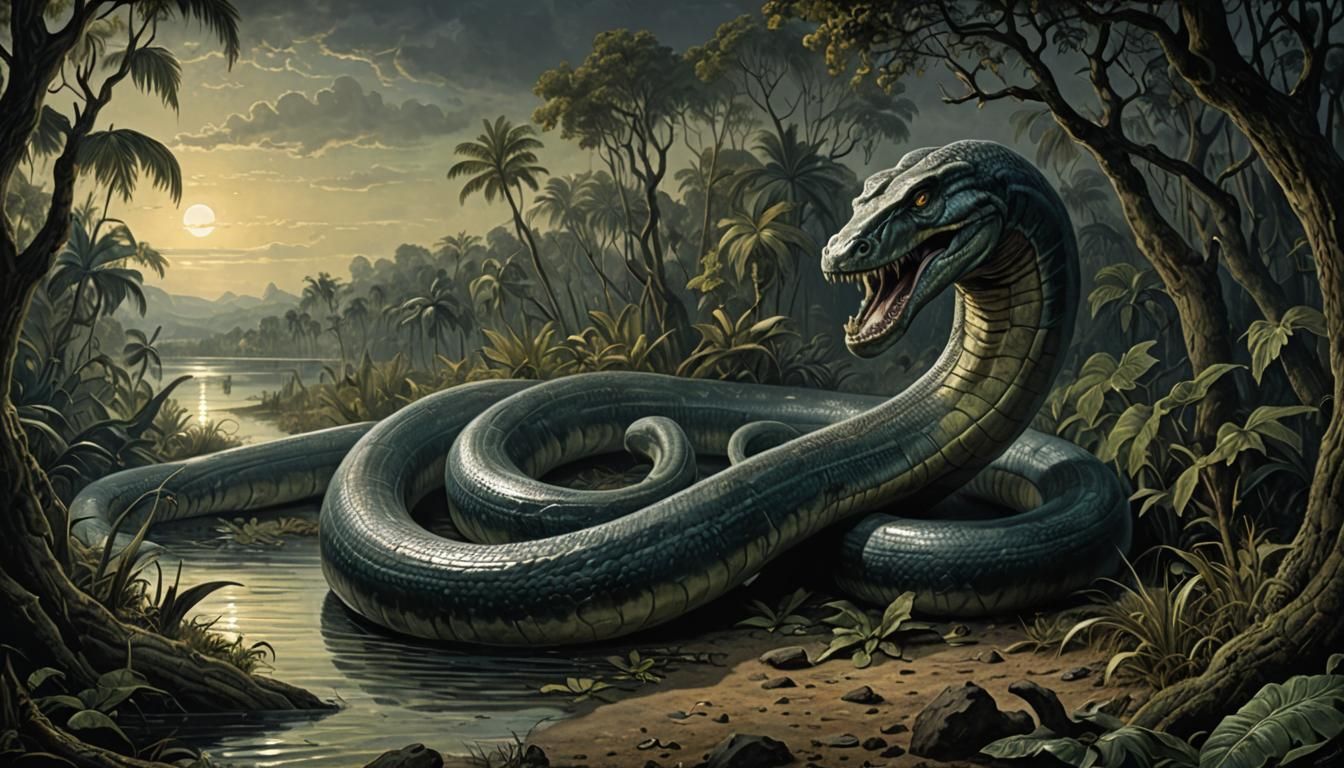 Horrific Titanoboa in the Style of Gustave Doré