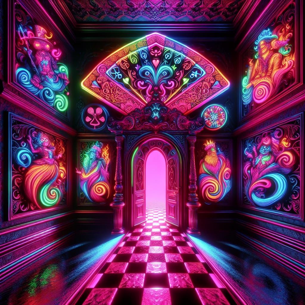 Psychedelic Gothic Doorway in Neon Pink Light