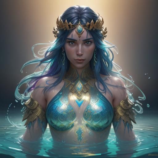 Goddess Bathing in Rainbow Lake: Hyperdetailed Portrait