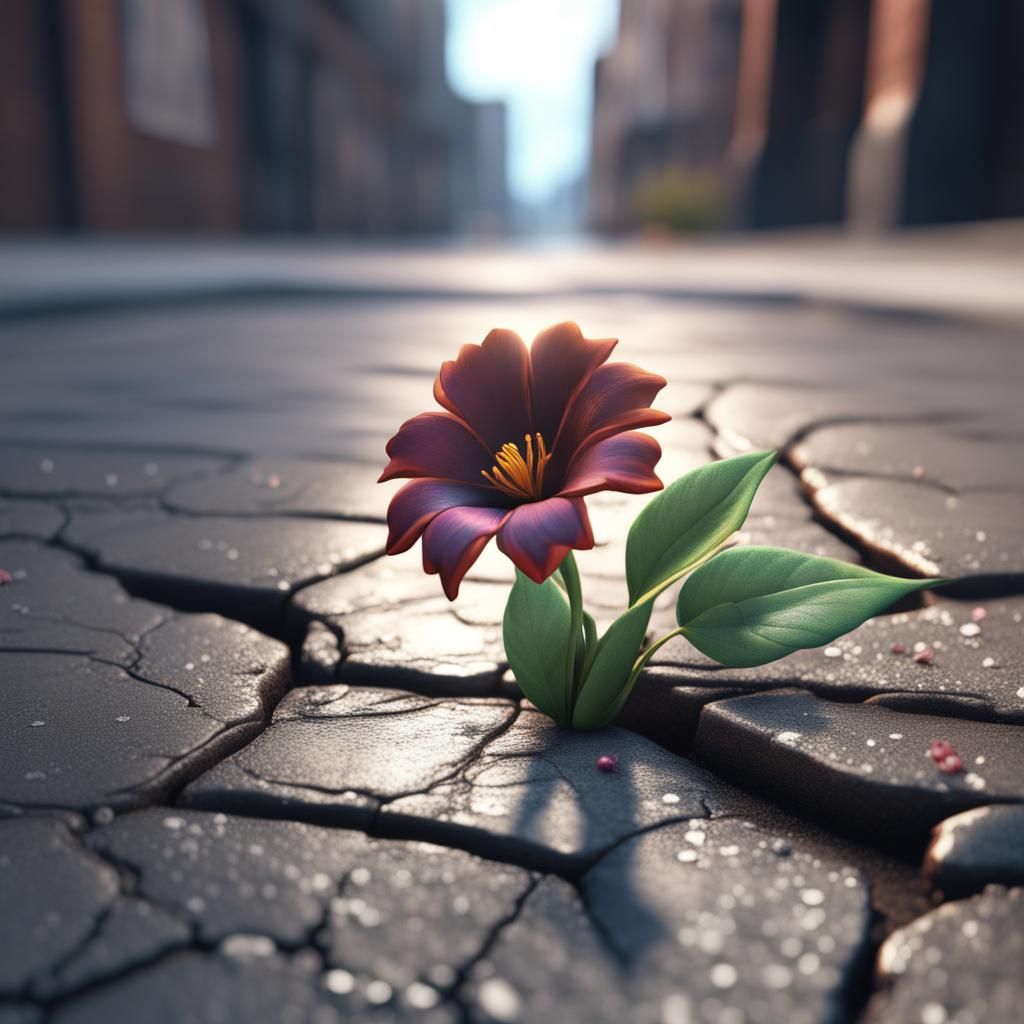 Flower Growing in Crack: Detailed Matte Painting