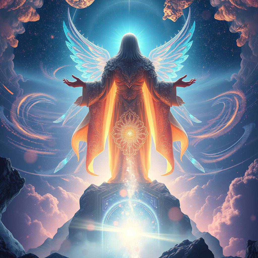 Ethereal Being Overseeing Kaleidoscopic Universe