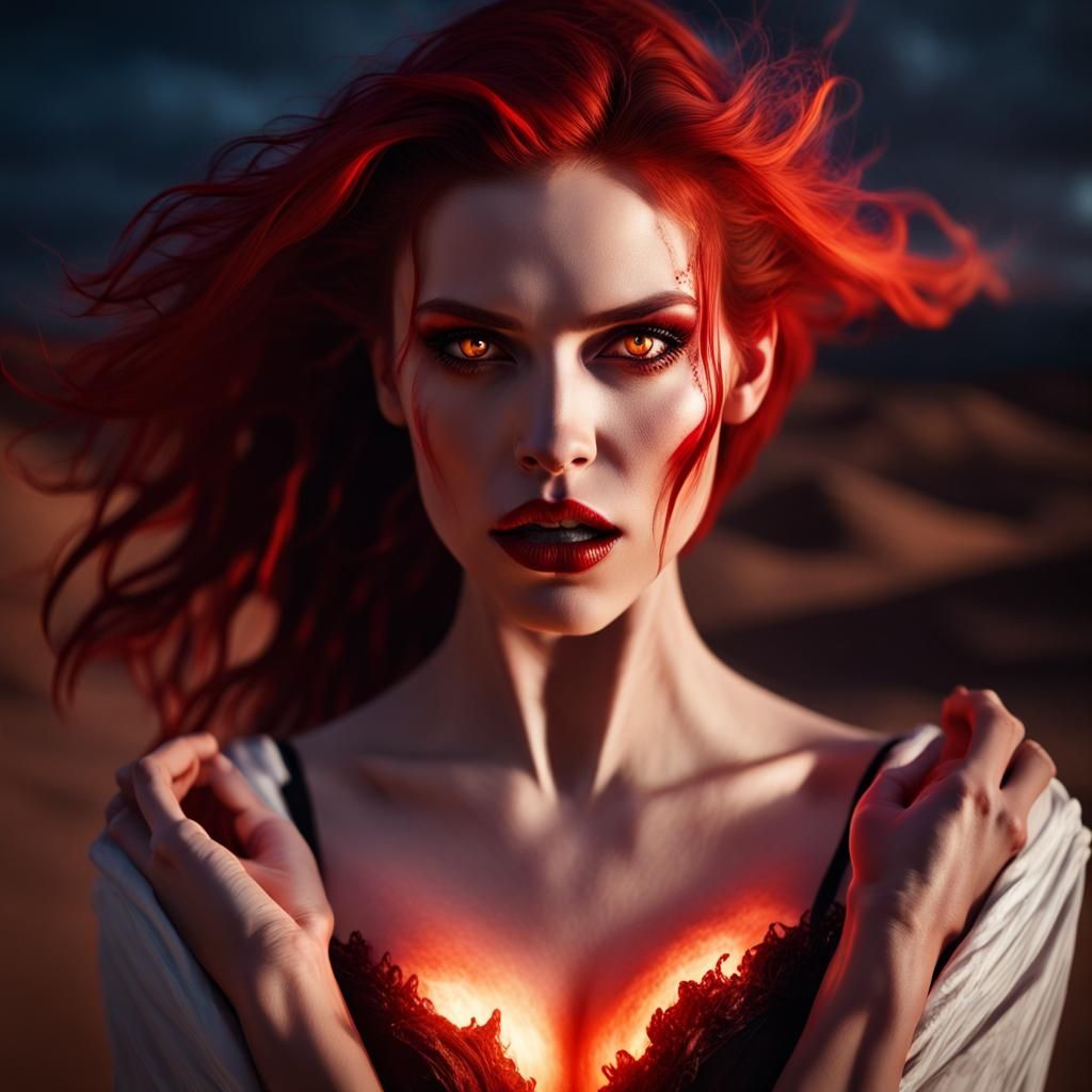 Pyrokinesis Vampire in Desert Night: Fantasy Concept Art