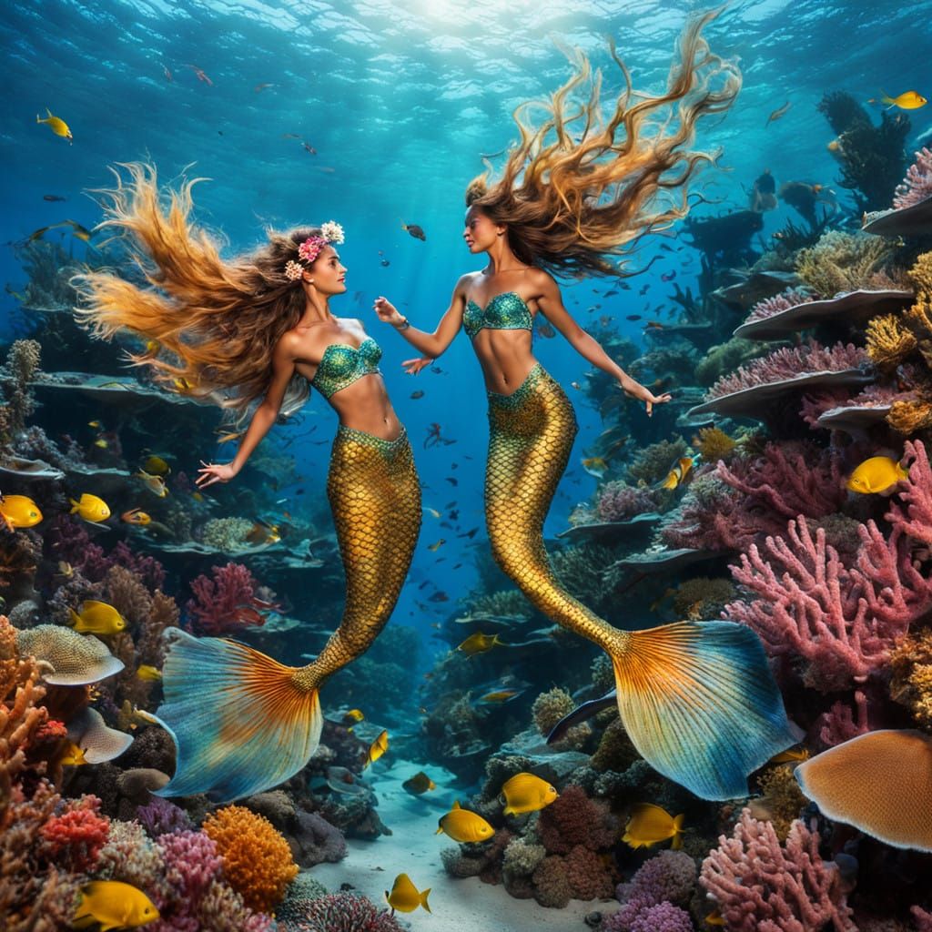 Mermaids Dance in Vibrant Coral Reef