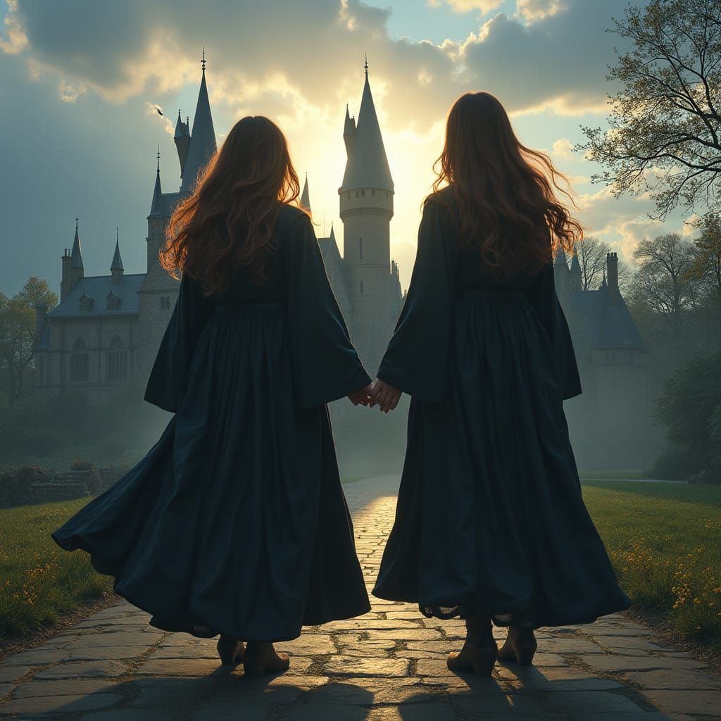 Mystical Hogwarts Duo Faces Off Under Sunset