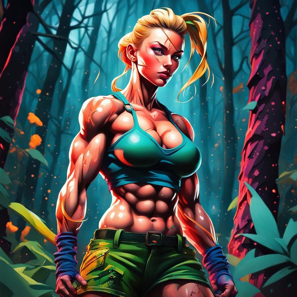 Ultra Realistic Image of Muscular Woman in Forest