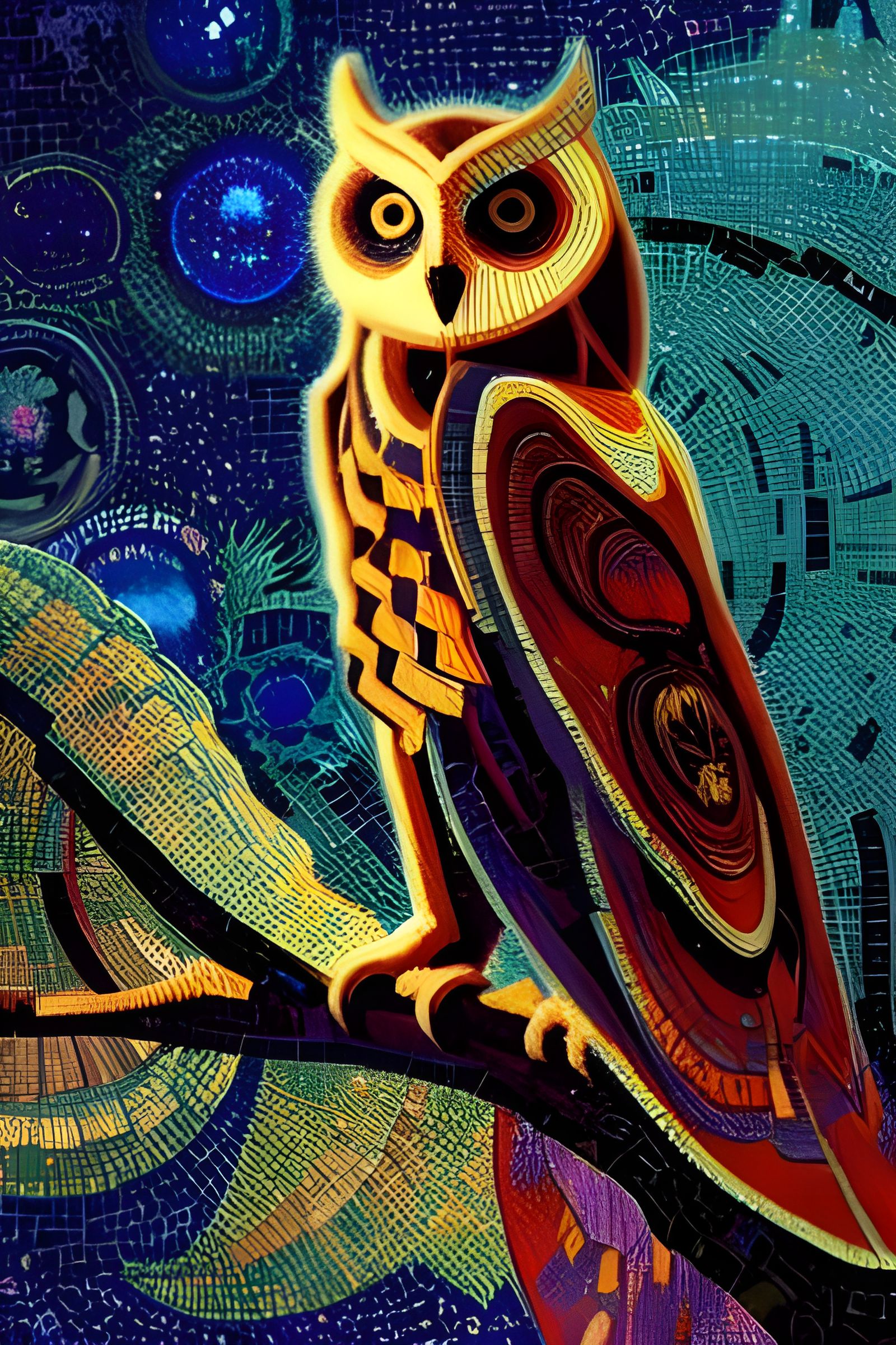 Dreamy Night Owl Mosaic in Art Nouveau Style